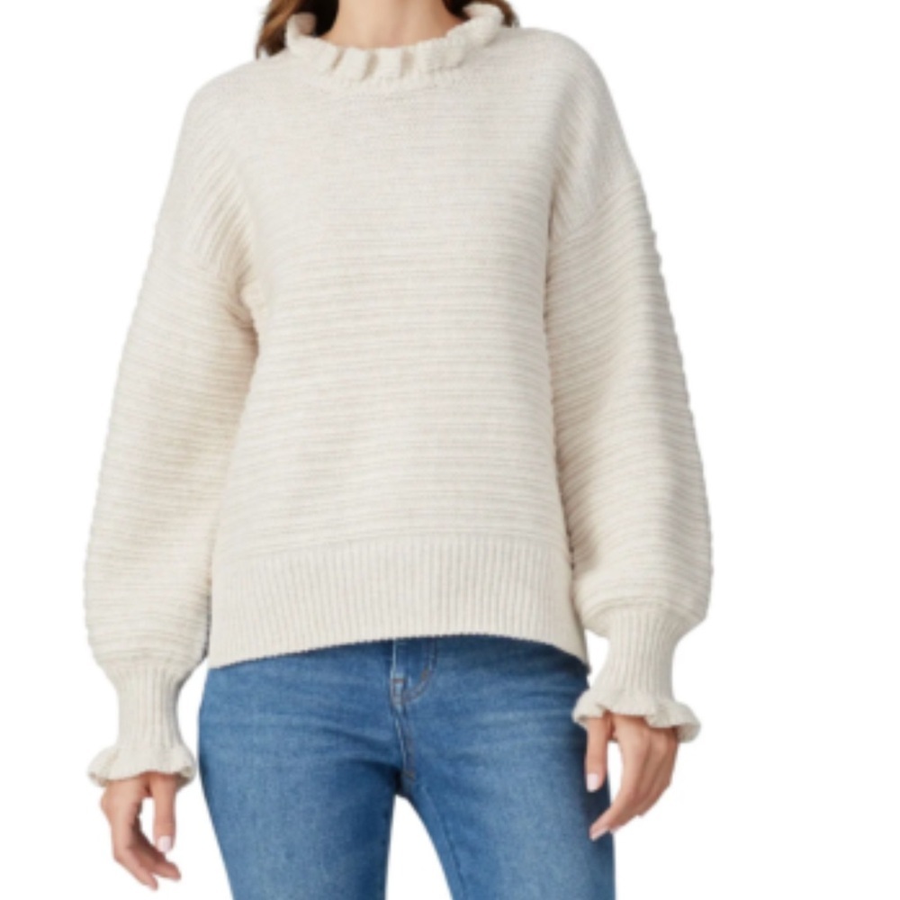 Madewell Women's Ruffle Pullover Cream Knit Sweater Size L - Picture 2 of 11